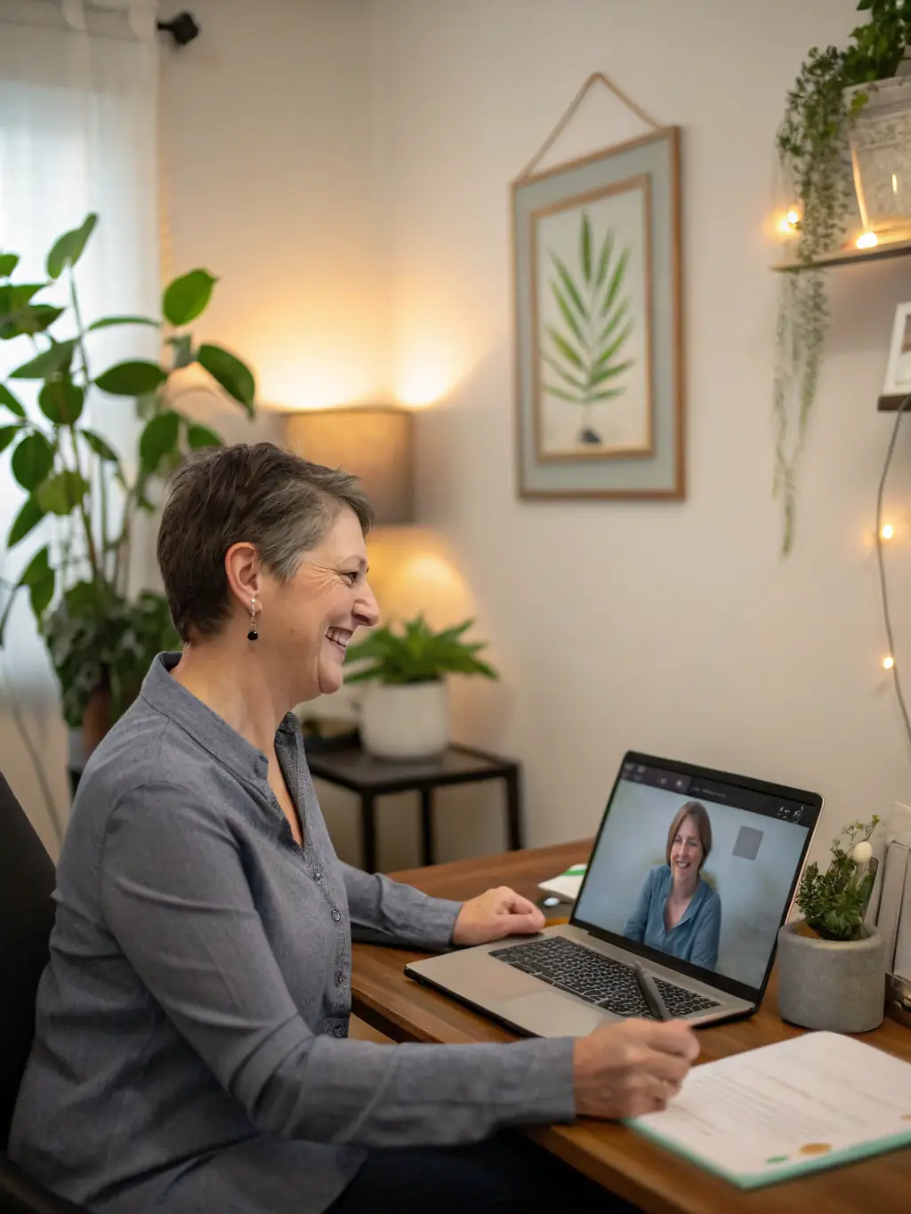 A therapist providing virtual therapy session, with a focus on convenience and accessibility at Ostara Counseling LLC.